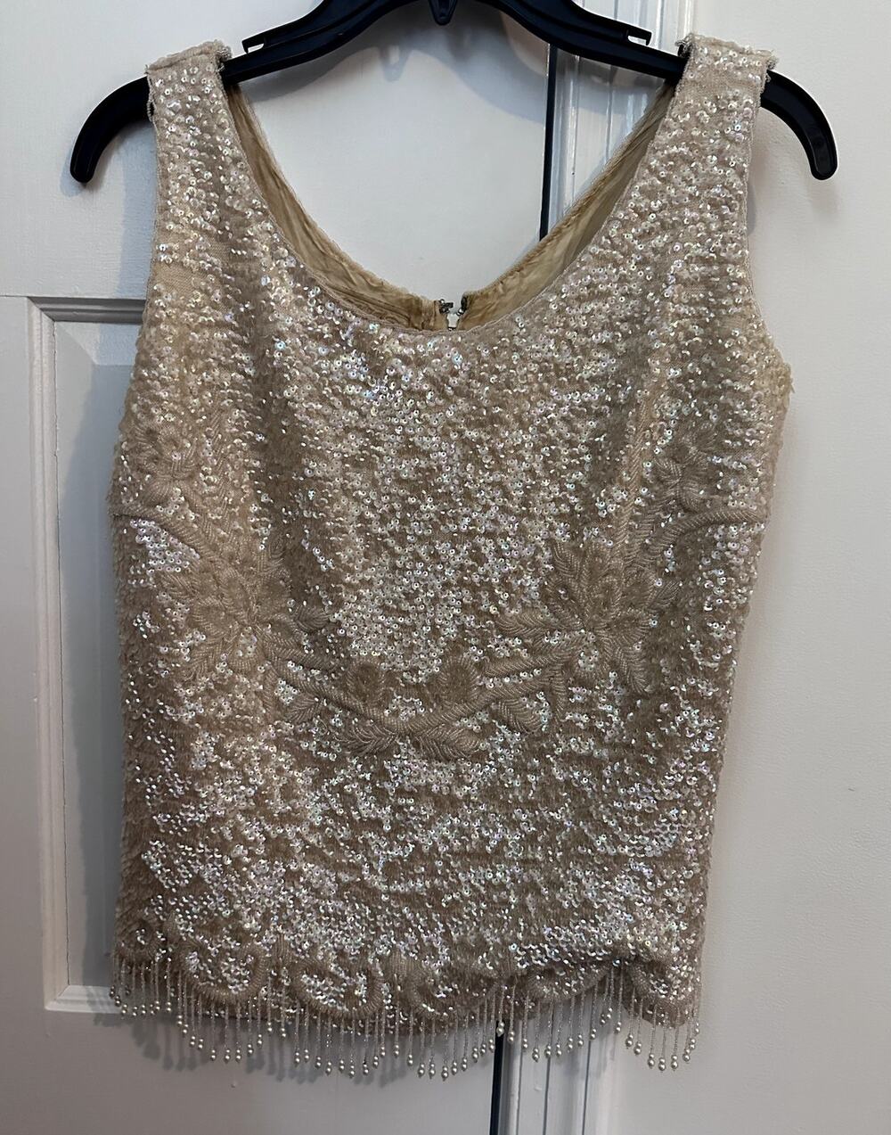 Vintage Butter Yellow Knit Hand Beaded Sleeveless Top, M